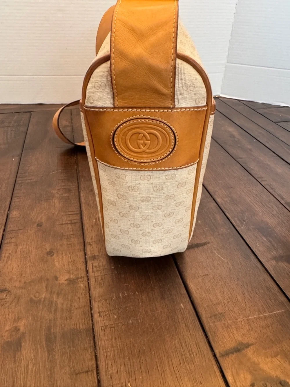 VTG Gucci Micro GG Crossbody Bag Tan Canvas Leather Italy Auth Rare - Picture 6 of 16